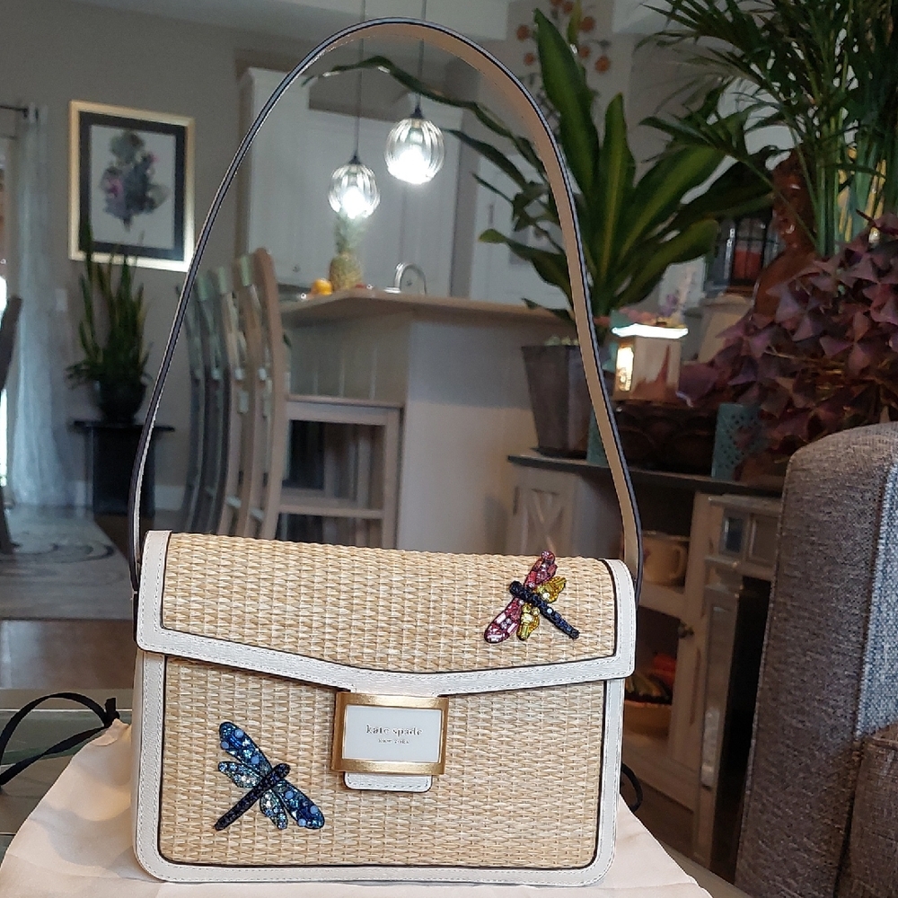 Kate Spade Woven Hand Bag with Dragonfly Accents. Brand New With Tag And Cover